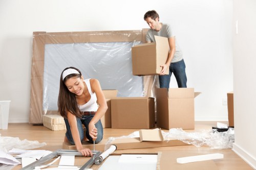 Household furniture and boxes prepared for removals in Merton