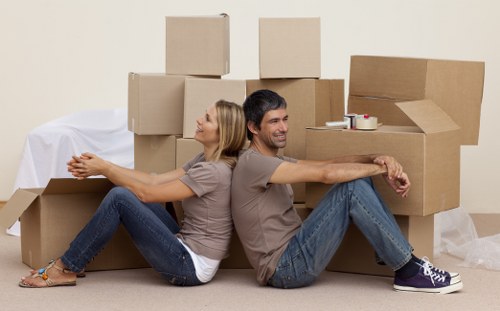 Stack of moving boxes prepared for packing and storage in Merton